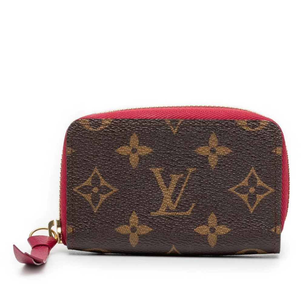 Louis Vuitton Monogram Card Case Wallet Brown Fuschia Pink Leather